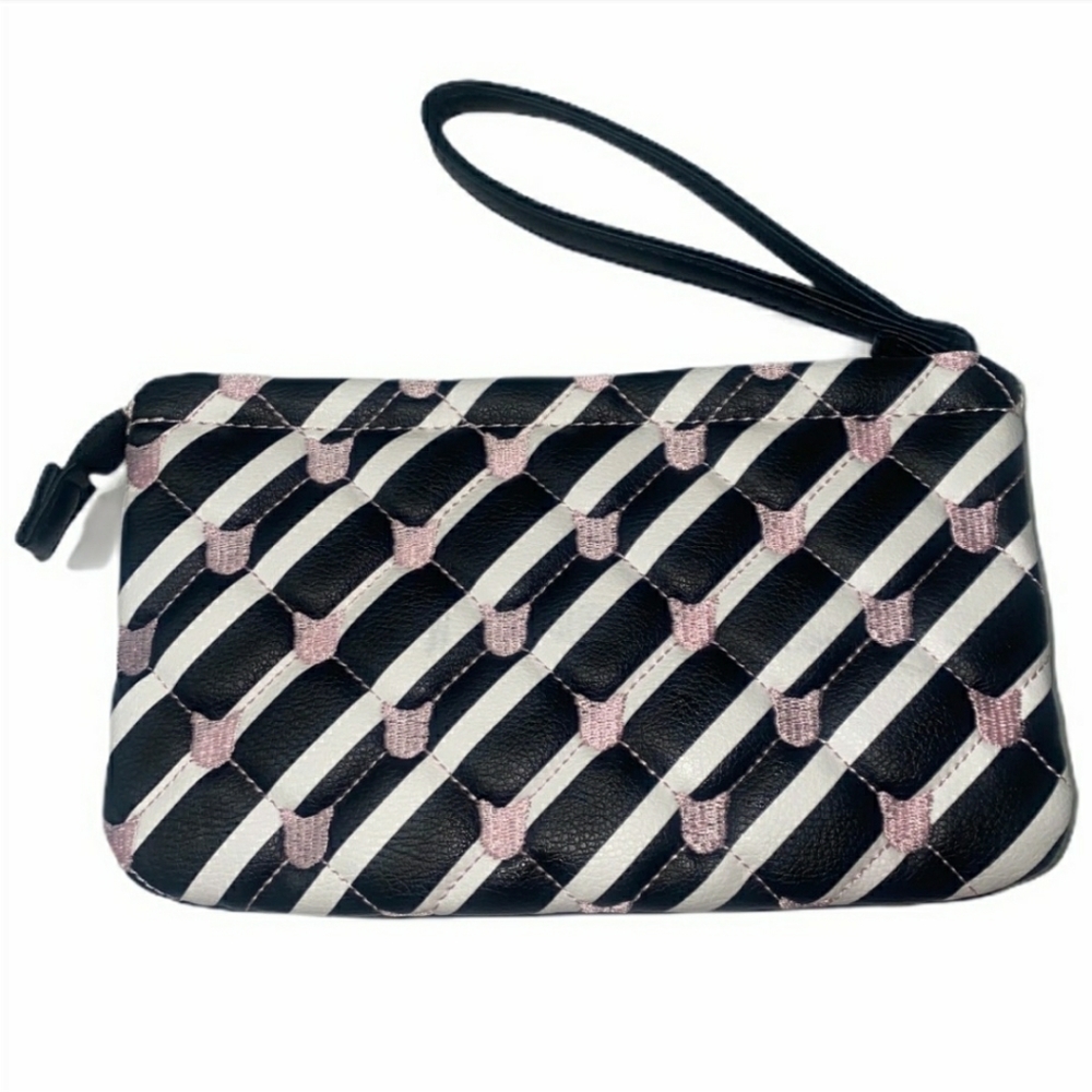 Betsey Johnson Double Pouch Wristlet Wallet Cats Black White Stripes New w/ Tags - Picture 5 of 16